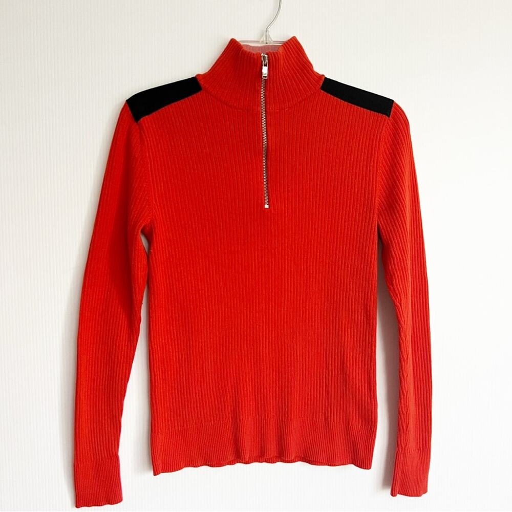 Vintage 90s Y2K Ralph Lauren Active Quarter Zip Orange Black Sweater Med…